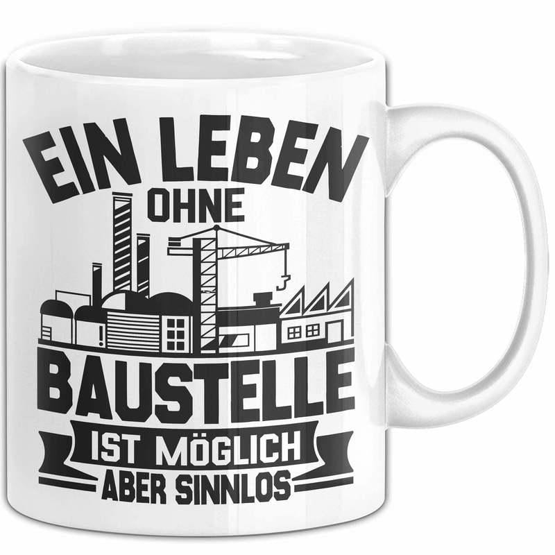 Tailorly White Ceramic 11 oz Mug - Silhouette Of Industrial Factory Buildings Featuring A Tall Crane And Structures Construction Site