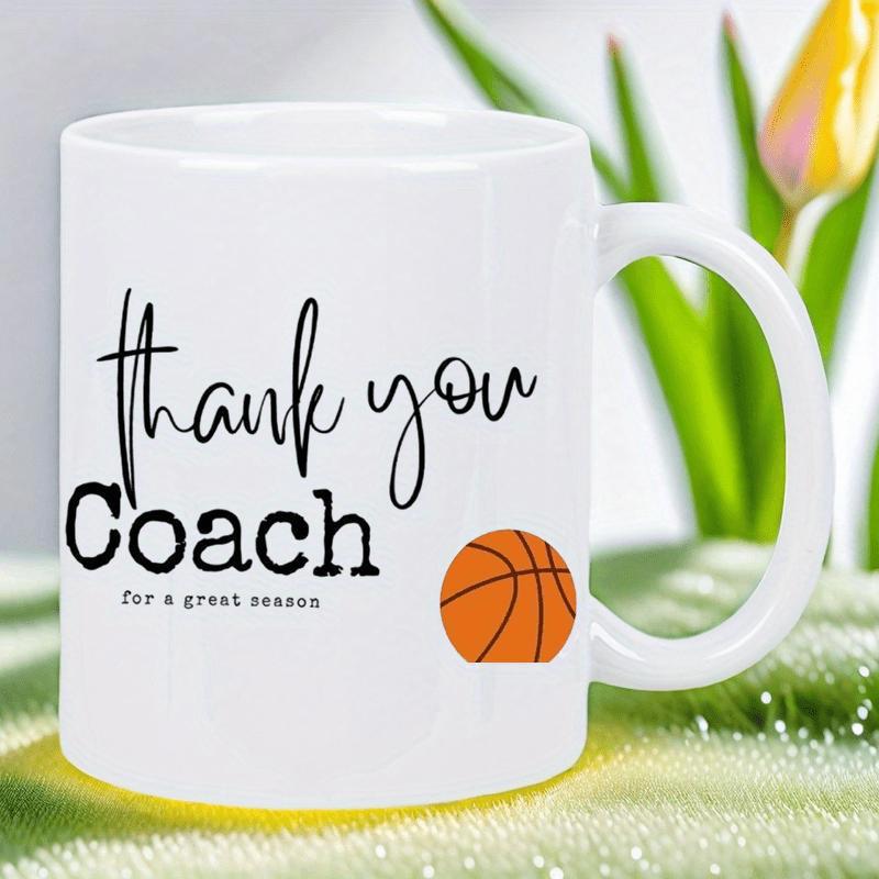 Tailorly White Ceramic 11 oz Mug - Thank You Coach For A Great Season Simple Vibrant Orange Sphere Featuring Classic Black Ribbed Lines Basketball