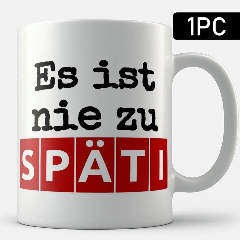 Tailorly White Ceramic 11 oz Mug - Minimalist White Surface Featuring Bold Typographic Elements With Red Block Mug