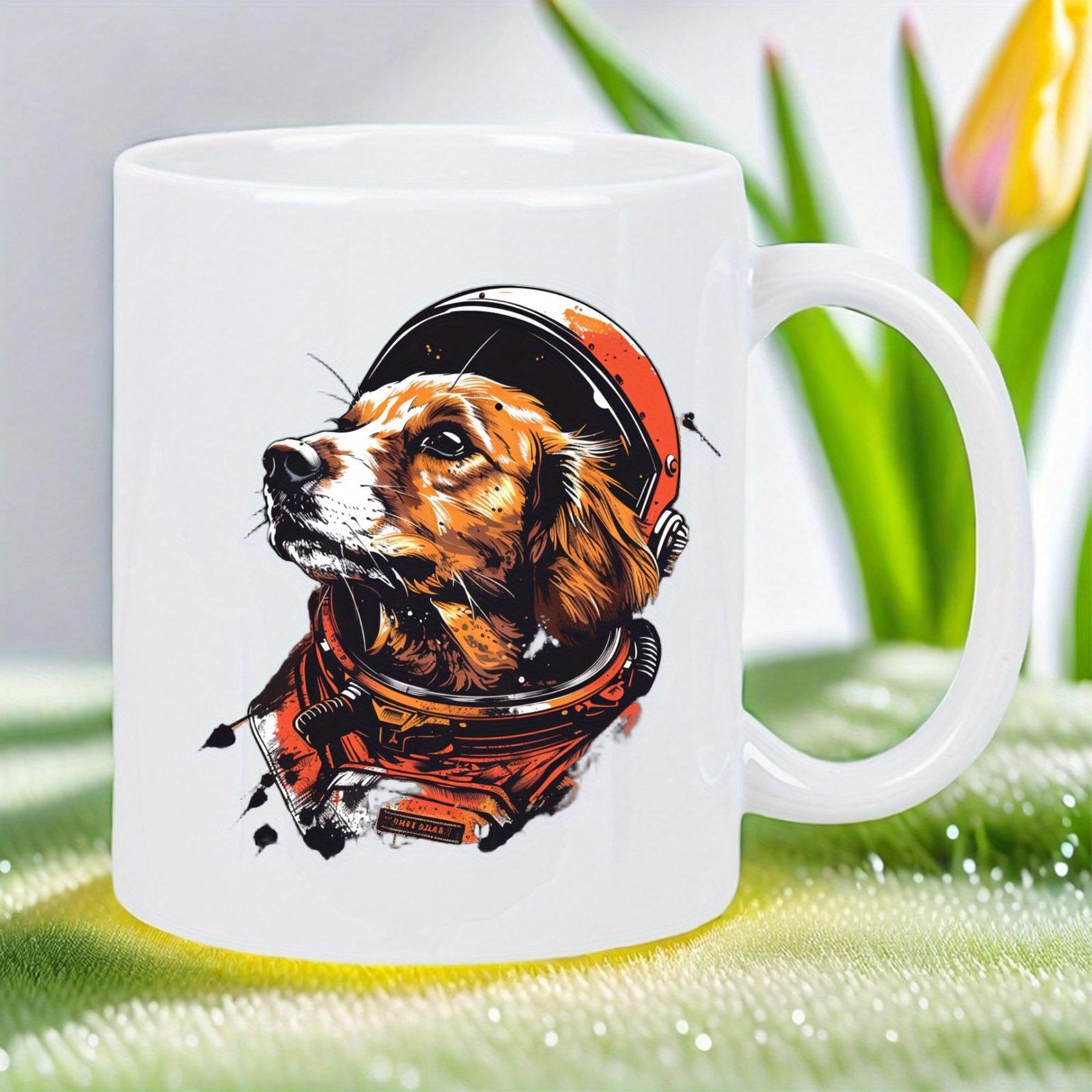 Tailorly White Ceramic 11 oz Mug - Brave Astronaut Golden Retriever Wearing Vibrant Orange Space Helmet Exploring Galactic Universe Dog