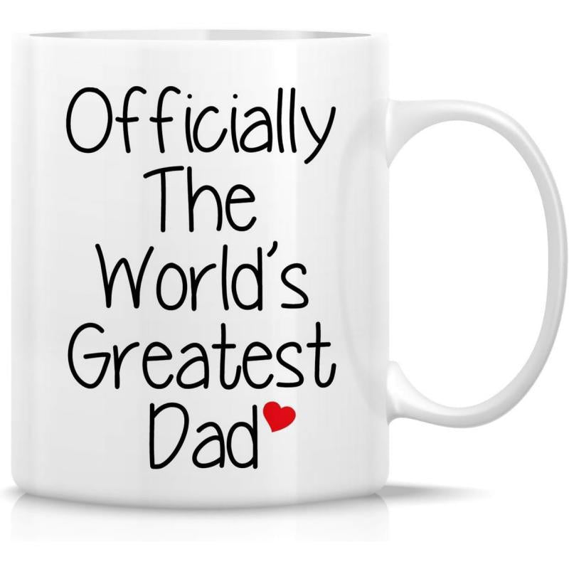 Tailorly White Ceramic 11 oz Mug - Officially The World's Greatest Dad Minimalist White Ceramic With Bold Black Text And Small Red Heart Mug