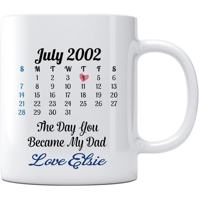 Tailorly White Ceramic 11 oz Mug - July 2002 The Day You Became My Dad Love Elsie Minimalist Layout Featuring Heart Marking A Significant Date Calendar