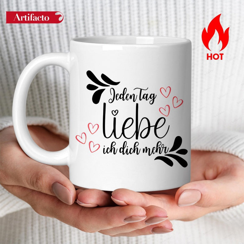 Tailorly White Ceramic 11 oz Mug - Elegant Minimalist White Ceramic With Decorative Heart Patterns And Splashes Mug