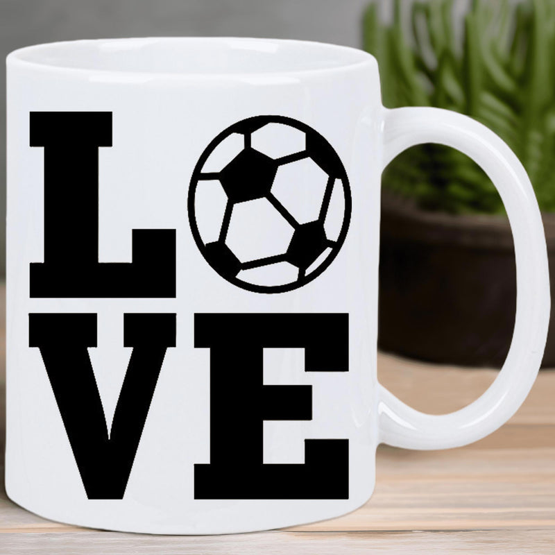 Tailorly White Ceramic 11 oz Mug - Love Classic Black And White Geometric Sports Pattern Soccer Ball
