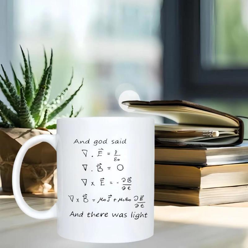 Tailorly White Ceramic 11 oz Mug - And God Said And There Was Light Mathematical Physics Maxwell Equations Script Printed On A Minimalistic