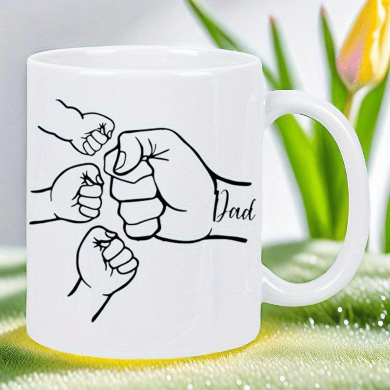 Tailorly White Ceramic 11 oz Mug - Dad Minimalist Line Art Family Fist Bump Together Strong Union Fist