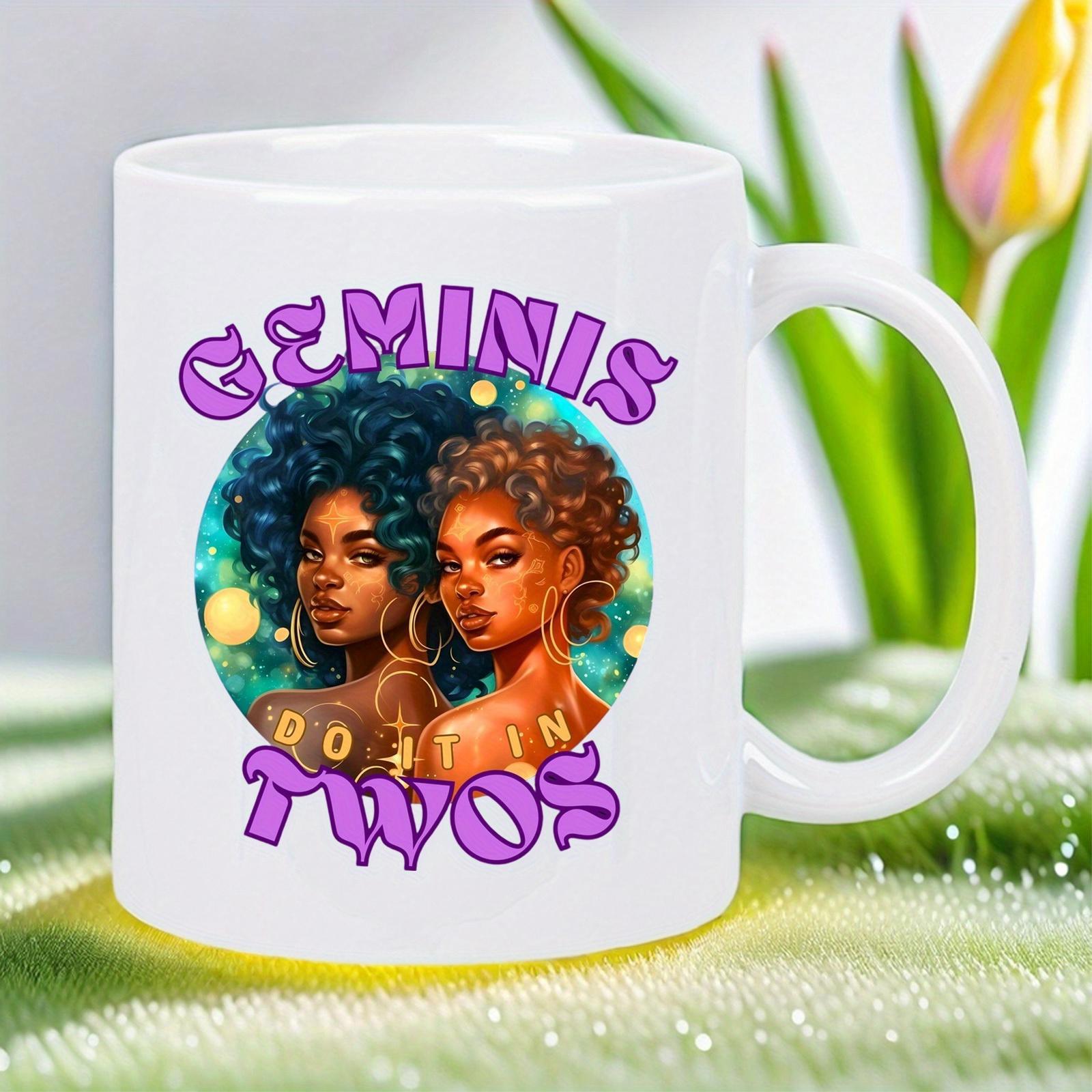 Tailorly White Ceramic 11 oz Mug - Geminis Do It In Twos Two Beautiful Stylish Black Women With Natural Afro Curly Hair Women