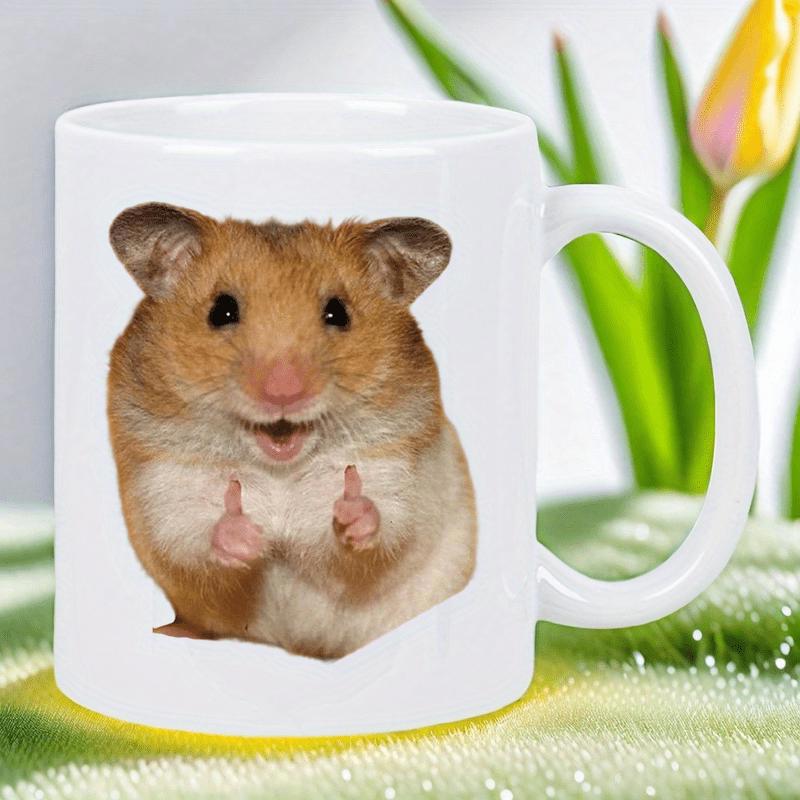 Tailorly White Ceramic 11 oz Mug - Adorable Brown Hamster Showing Double Thumbs Up Gestures Hamster