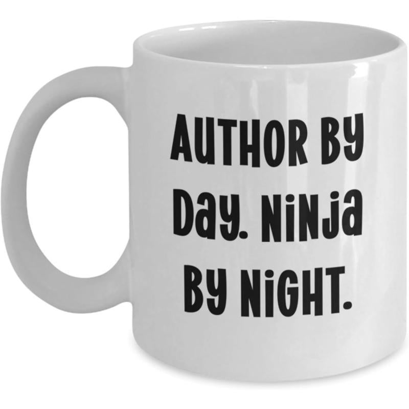 Tailorly White Ceramic 11 oz Mug - Author By Day Ninja By Night Minimalist White Ceramic Vessel With Bold Black Hand Lettering Printed Mug