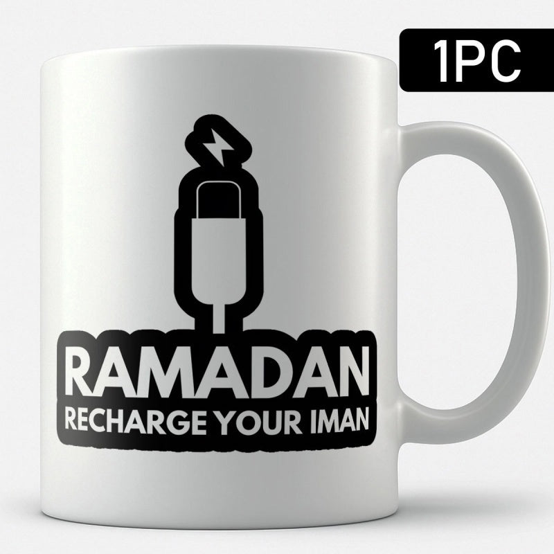 Tailorly White Ceramic 11 oz Mug - Ramadan Recharge Your Iman Minimalist Black Electric Charging Icon With Lightning Bolt Power Symbol Plug