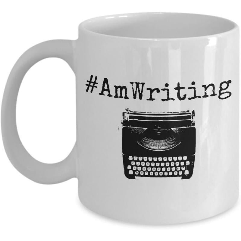 Tailorly White Ceramic 11 oz Mug - Amwriting Vintage Black Retro Manual Machine For Creative Authors With Keyboard Typewriter