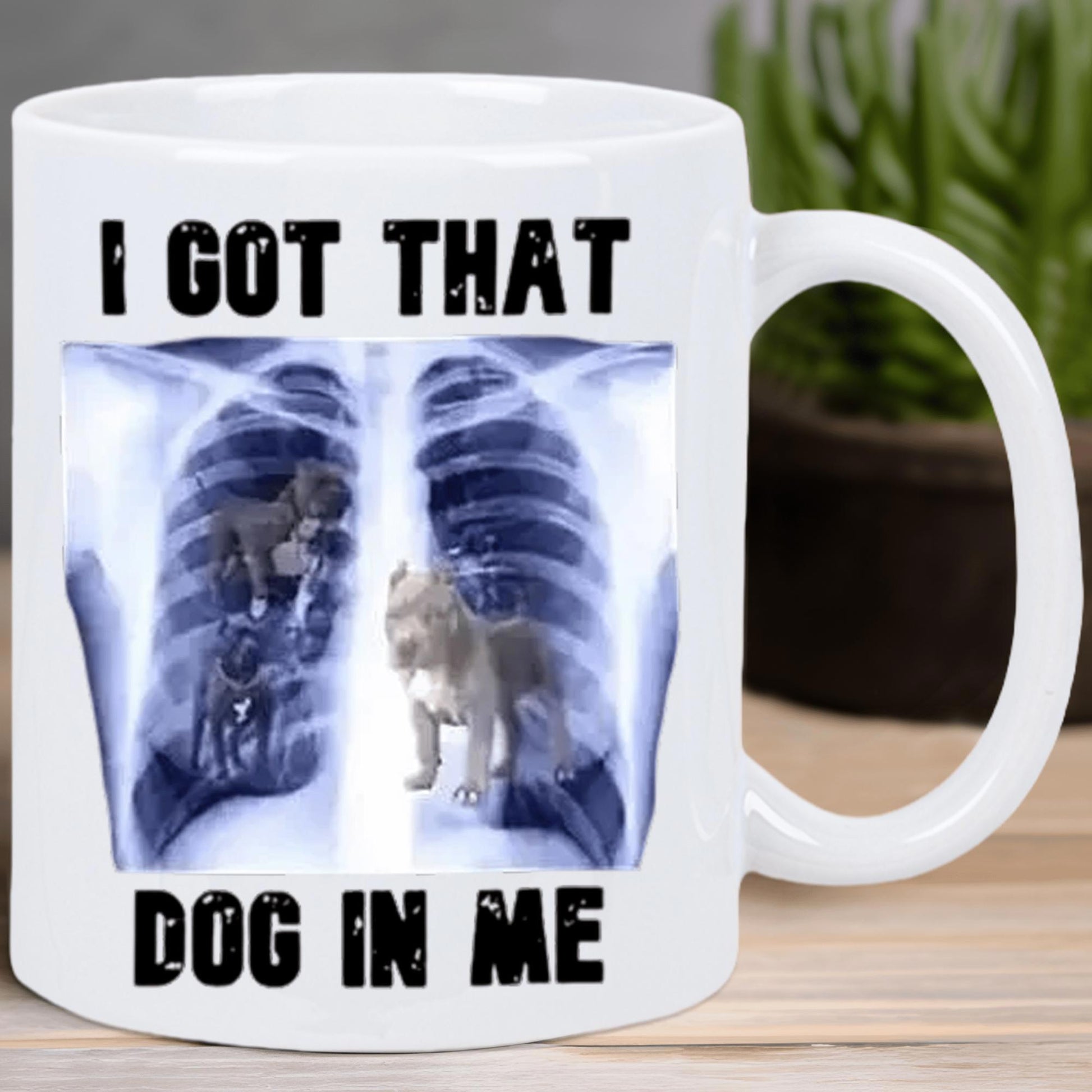 Tailorly White Ceramic 11 oz Mug - I Got That Dog In Me Unique Ribcage X Ray Featuring Small Pitbull Dogs Inside Glowing Blue Human Ribcage