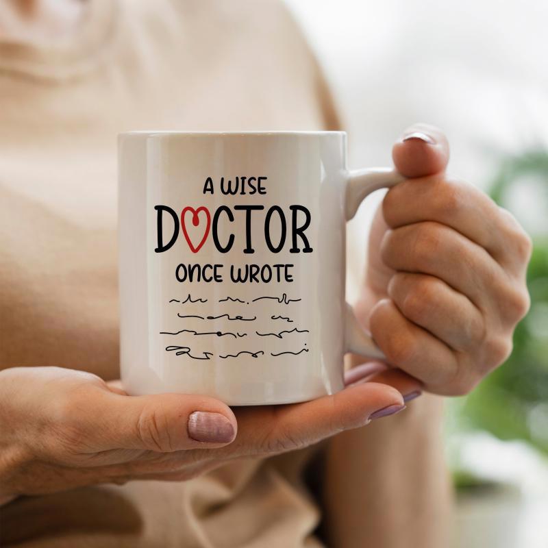 Tailorly White Ceramic 11 oz Mug - A Wise Doctor Once Wrote Humorous Illegible Medical Scribbles With Red Heart Shape Mug