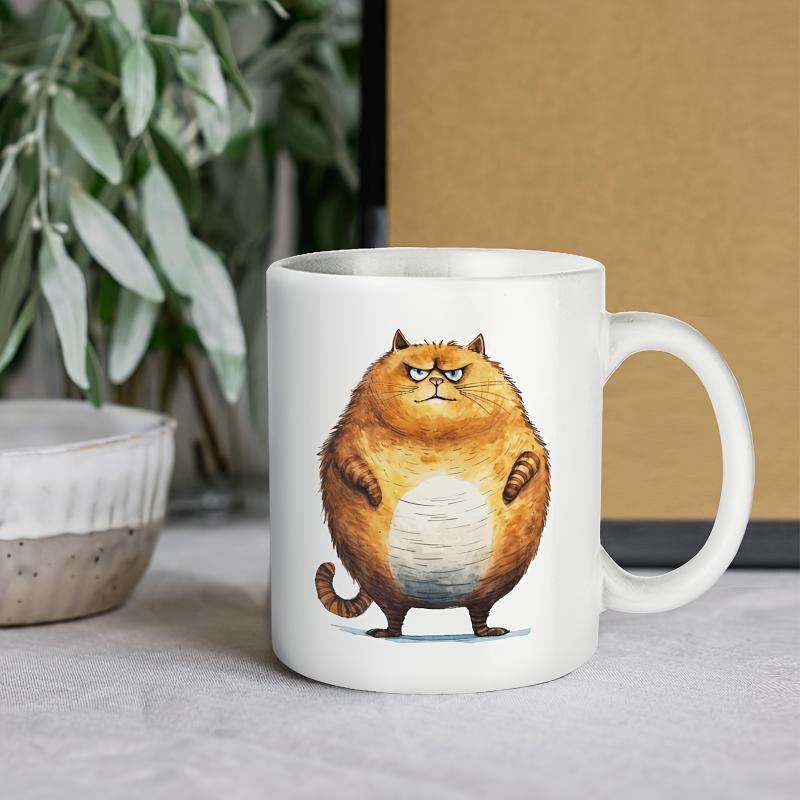 Tailorly White Ceramic 11 oz Mug - Round Ginger Orange Feline With A Grumpy Scowling Expression Bold Cat