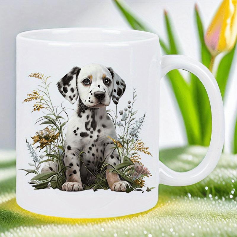 Tailorly White Ceramic 11 oz Mug - Adorable Dalmatian Puppy Sitting Among Wildflowers And Tall Meadow Grass Dalmatian