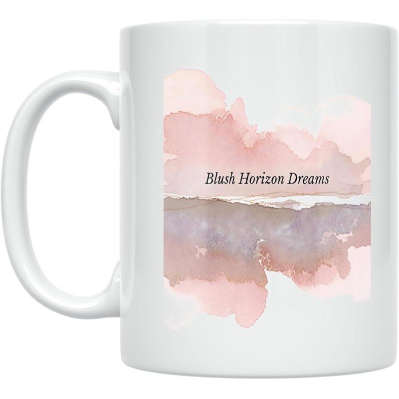 Tailorly White Ceramic 11 oz Mug - Blush Horizon Dreams Soft Pink And Grey Watercolor Layers Creating A Peaceful Abstract Landscape