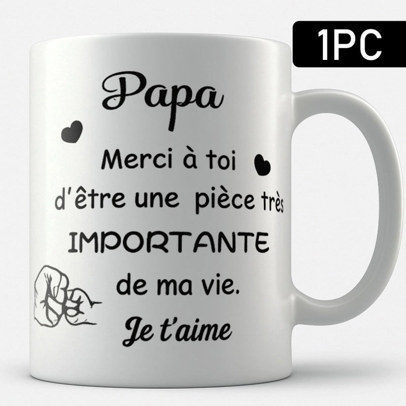 Tailorly White Ceramic 11 oz Mug - Simple Line Drawing Showing Love Between A Father And His Child Fist Bump