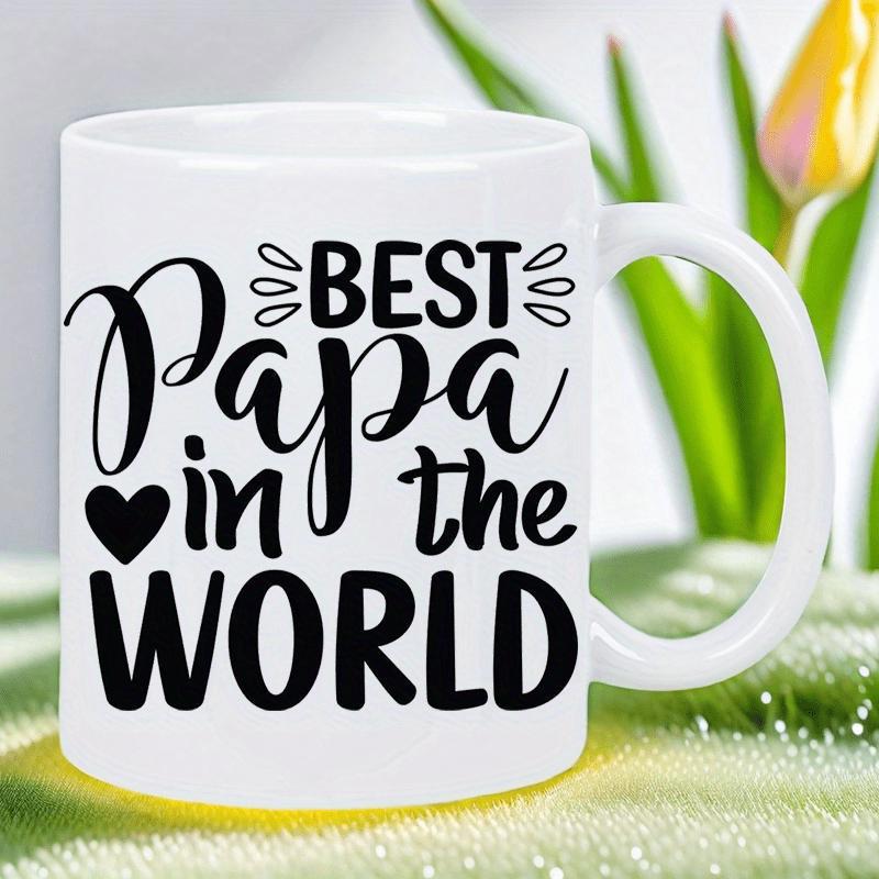 Tailorly White Ceramic 11 oz Mug - Best Papa In The World Minimalist Black Lettering Featuring Decorative Heart Under Artistic Typography