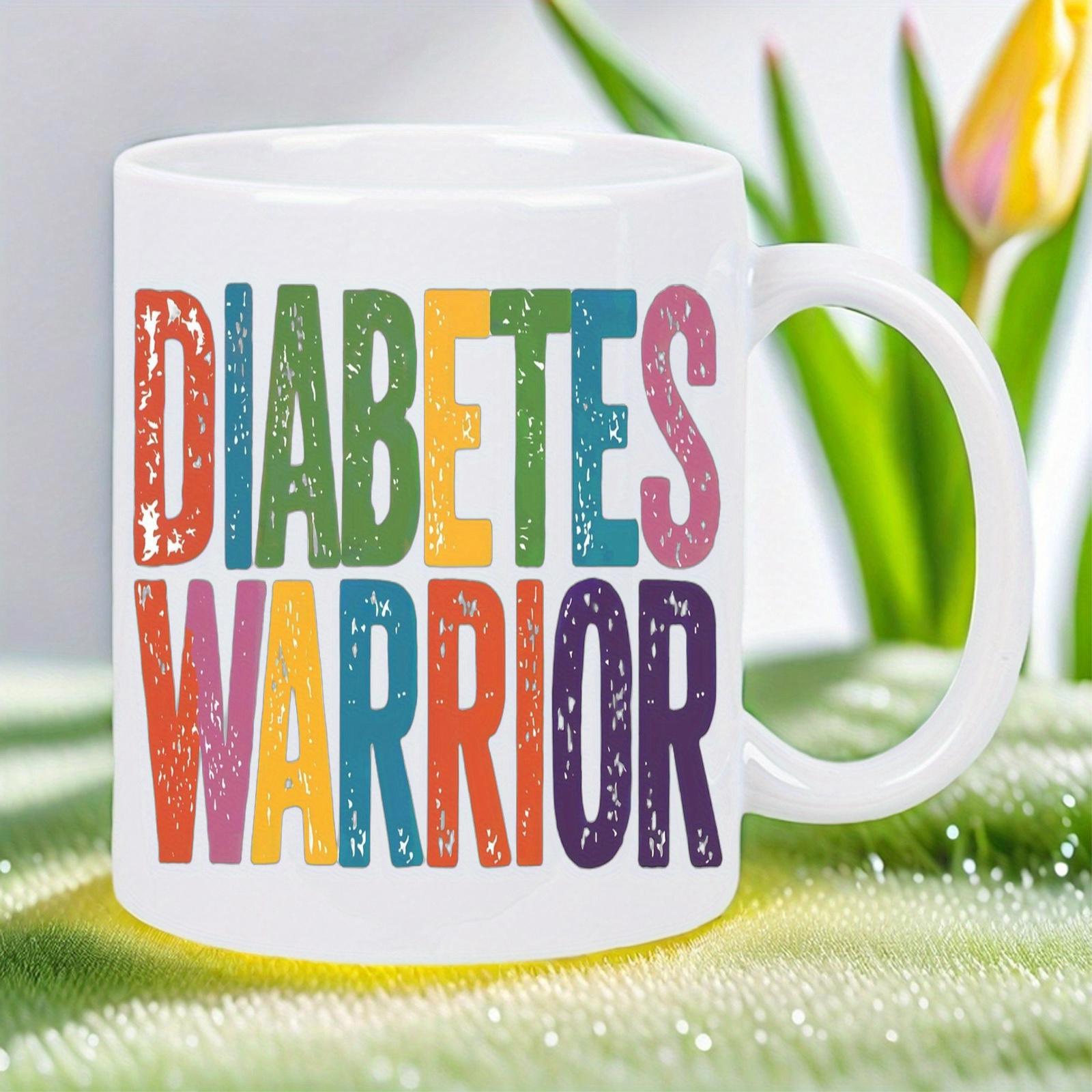 Tailorly White Ceramic 11 oz Mug - Diabetes Warrior Vibrant Distressed Colorful Vertical Text Printed On A Classic