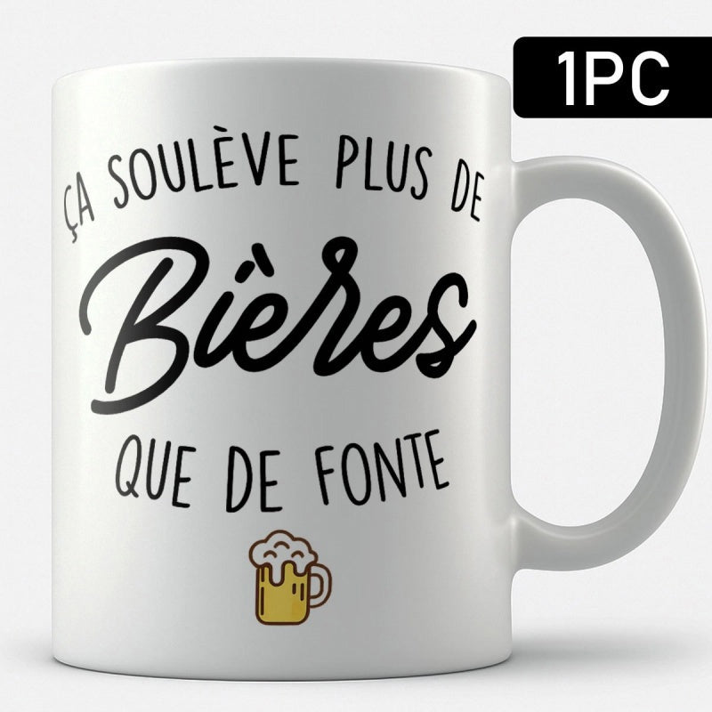 Tailorly White Ceramic 11 oz Mug - Simple Hand Drawn Illustration Of A Cold Foamy Glass Beer Mug