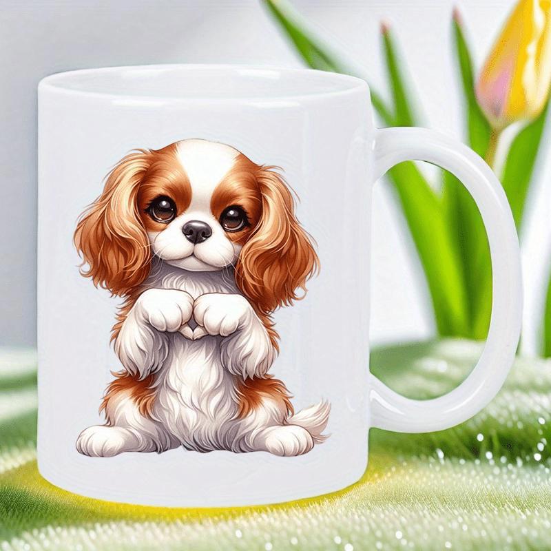 Tailorly White Ceramic 11 oz Mug - Adorable Cavalier King Charles Spaniel Sitting With Paws Folded On White Surface Puppy