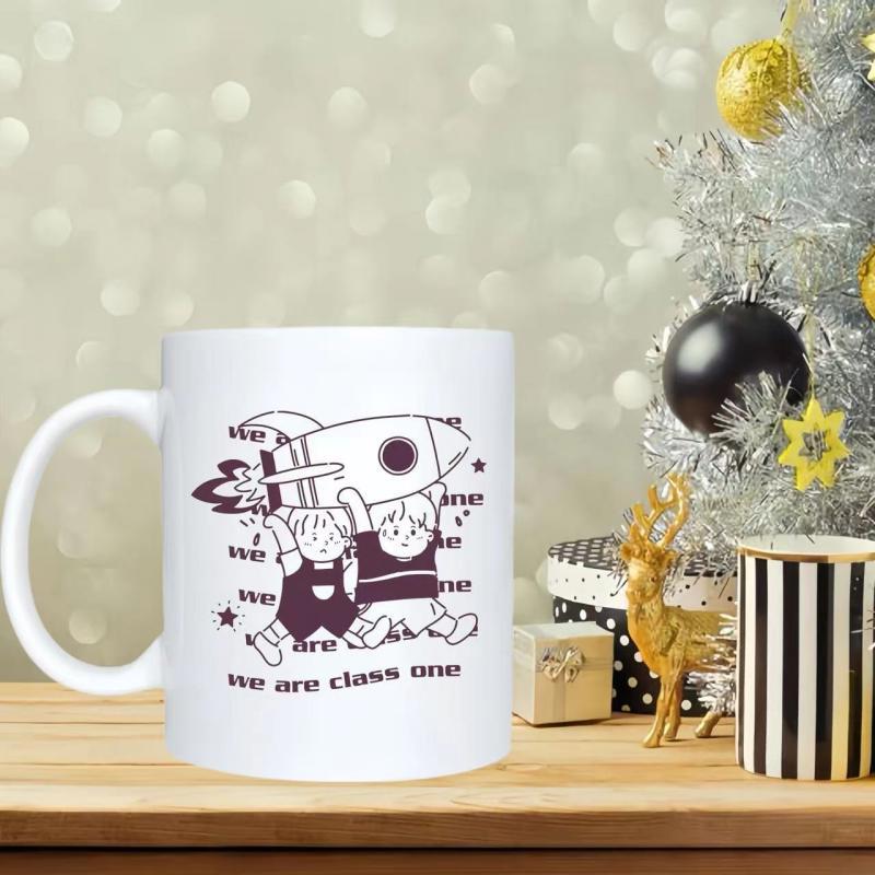 Tailorly White Ceramic 11 oz Mug - We Are Class One Two Cute Children Lifting A Large Rocket Towards The Stars Rocket