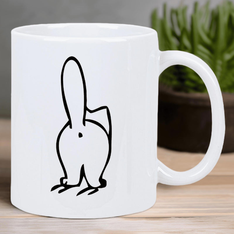 Tailorly White Ceramic 11 oz Mug - Simple Hand Drawn Outlined Illustration Of A Funny Feline Rear View Cat