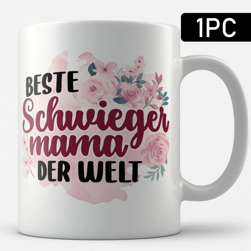 Tailorly White Ceramic 11 oz Mug - Delicate Pink Blooming Roses Surrounded By Elegant Green Leaves Watercolor Flower