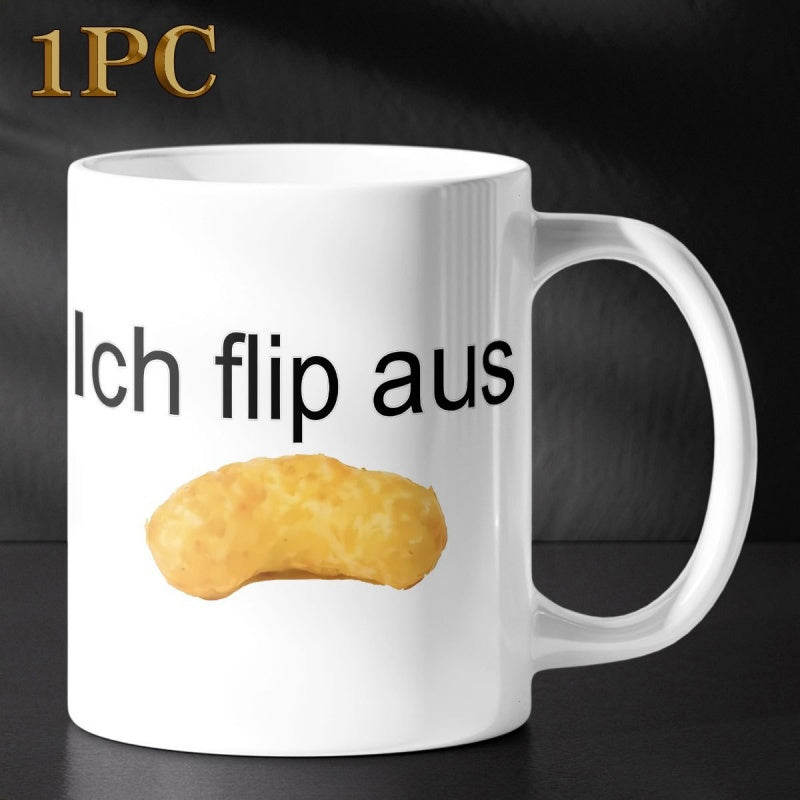 Tailorly White Ceramic 11 oz Mug - Single Crunchy Golden Salty Corn Snack Floating On White Background Puff