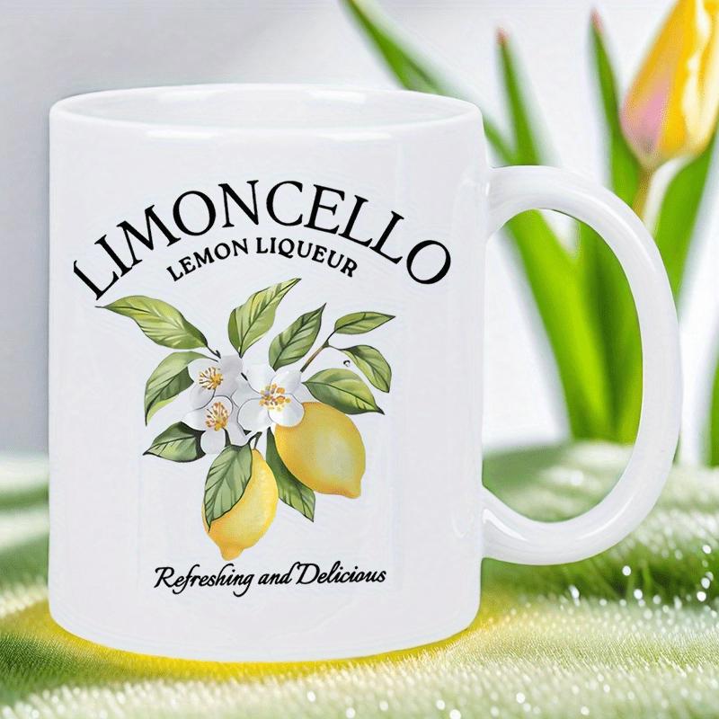 Tailorly White Ceramic 11 oz Mug - Limoncello Lemon Liqueur Refreshing Delicious Fresh Yellow Citrus Branch With Vibrant Green Leaves And White Blossoms Lemon