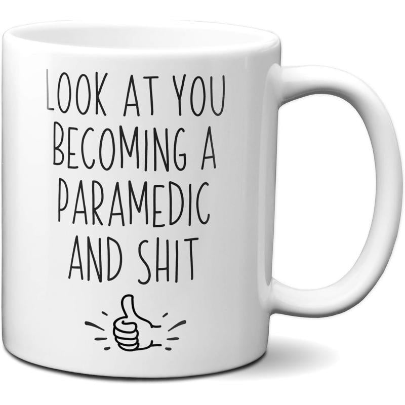 Tailorly White Ceramic 11 oz Mug - Look At You Becoming A Paramedic And Shit Simple Hand Drawn Thumbs Up Icon Among Motion Lines Mug