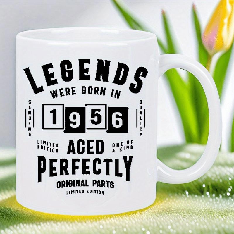 Tailorly White Ceramic 11 oz Mug - Legends Were Born In 1956 Aged Perfectly Original Parts Vintage Style Typography With Bold Numbers Within Graphic Square Frames