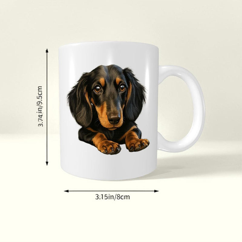 Tailorly White Ceramic 11 oz Mug - Realistic Black And Tan Long Haired Dog Resting Peacefully Dachshund