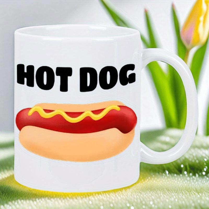 Tailorly White Ceramic 11 oz Mug - Hot Dog Delicious Grilled Sausage Nestled Inside Soft Bun With Mustard Hot Dog