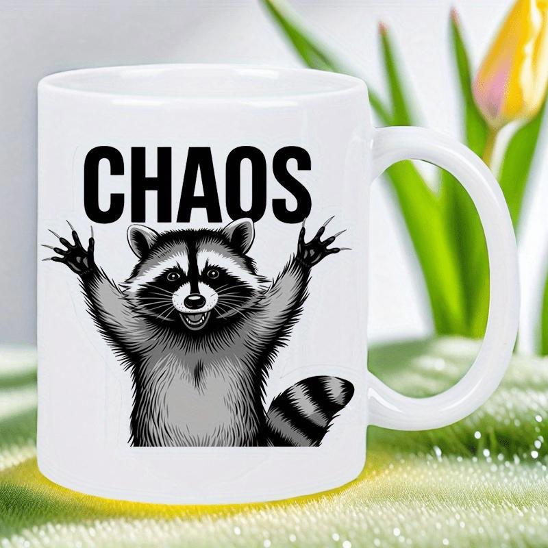 Tailorly White Ceramic 11 oz Mug - Chaos Playful Forest Creature With Paws Raised High In Excitement Raccoon