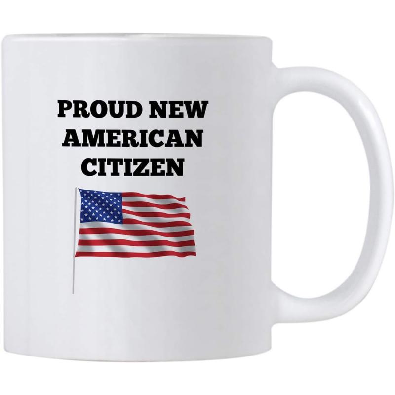 Tailorly White Ceramic 11 oz Mug - Proud New American Citizen Waving In The Wind With Stars And Stripes Proudly Displayed Flag