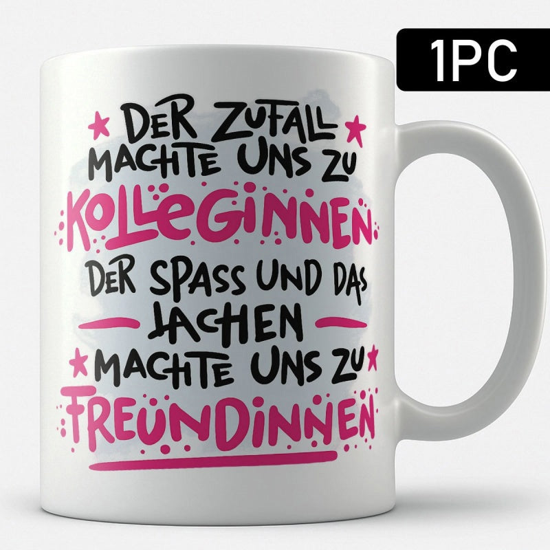 Tailorly White Ceramic 11 oz Mug - Minimalist White Ceramic Vessel With Vibrant Pink Stars And Handwritten Typography Mug
