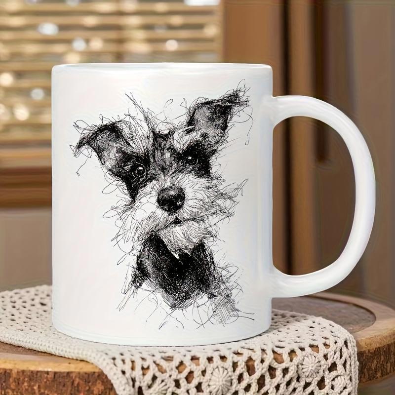 Tailorly White Ceramic 11 oz Mug - Artistic Black And White Scribble Style Sketch Of A Furry Schnauzer