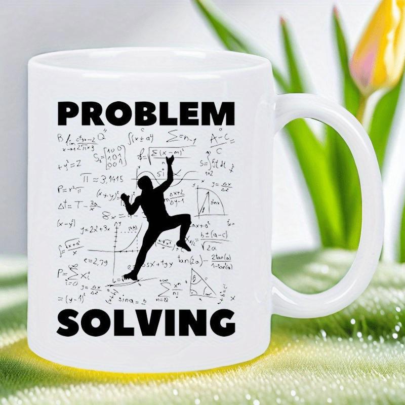 Tailorly White Ceramic 11 oz Mug - Problem Solving Silhouette Of Man Climbing Up Intricate Handwritten Mathematical Equations Climber