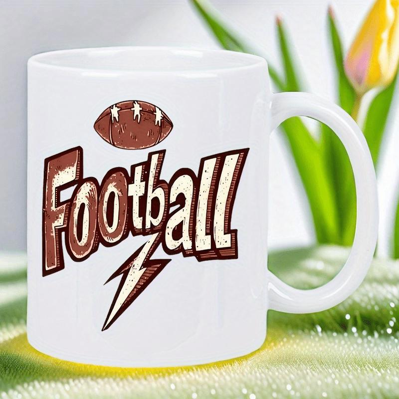Tailorly White Ceramic 11 oz Mug - Football Brown Sport Ball With White Laces And Energetic Lightning Bolt Football