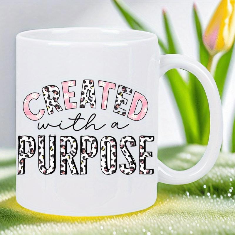 Tailorly White Ceramic 11 oz Mug - Created With A Purpose Stylish Pink And Black Leopard Pattern Letters On Clean Ceramic Mug