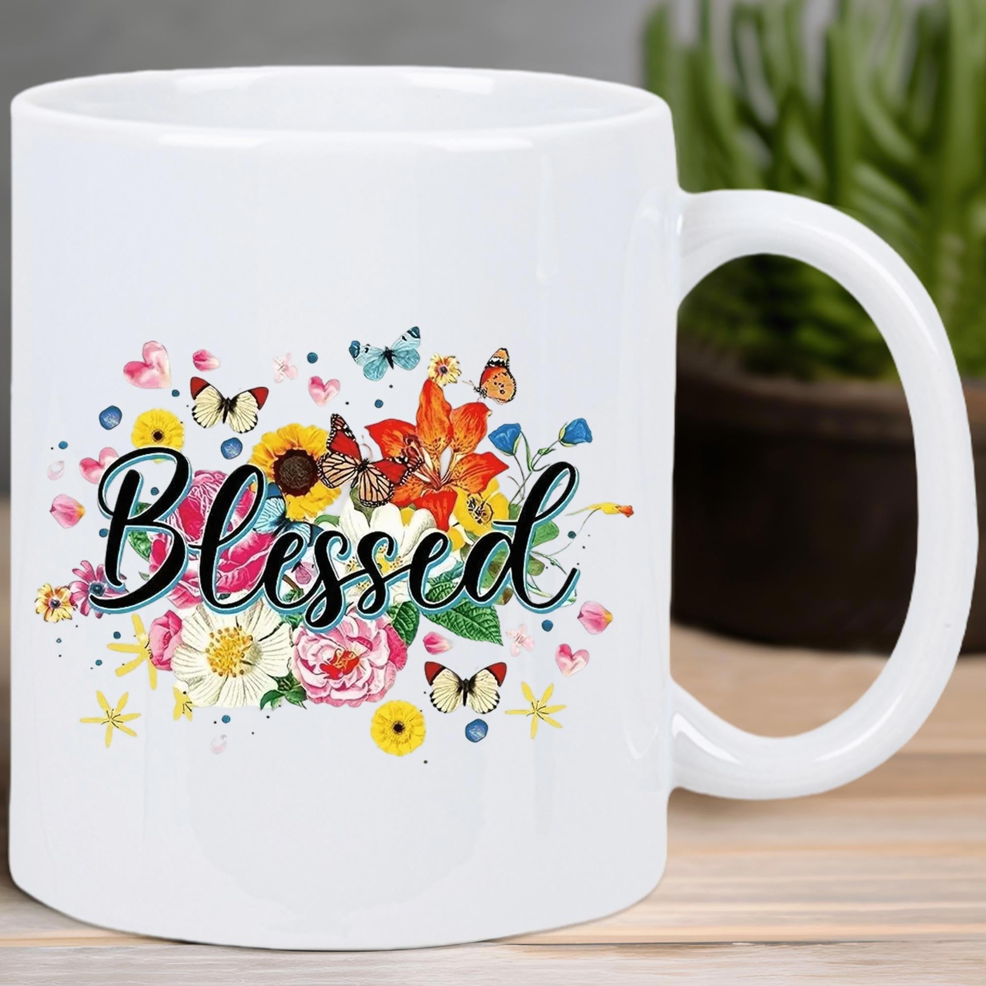 Tailorly White Ceramic 11 oz Mug - Blessed Vibrant Wildflowers And Colorful Butterflies Dancing In A Sunny Meadow Mug
