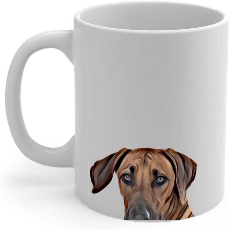 Tailorly White Ceramic 11 oz Mug - Realistic Brown Peeking Head With Deep Soulful Eyes Dog