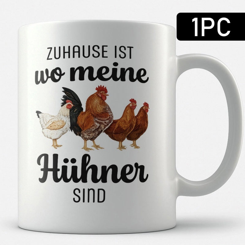 Tailorly White Ceramic 11 oz Mug - Rustic Farm Animals Standing Together Within A Scenic Countryside Setting Chicken