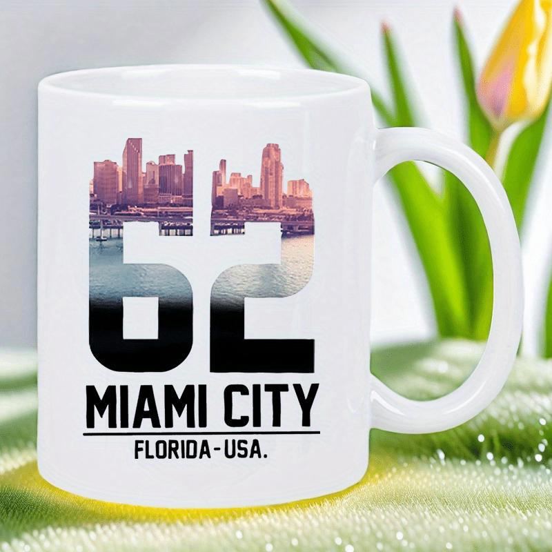 Tailorly White Ceramic 11 oz Mug - Miami City Florida USA Vibrant Coastal Cityscape Nestled Behind Large Bold Numbered Skyline