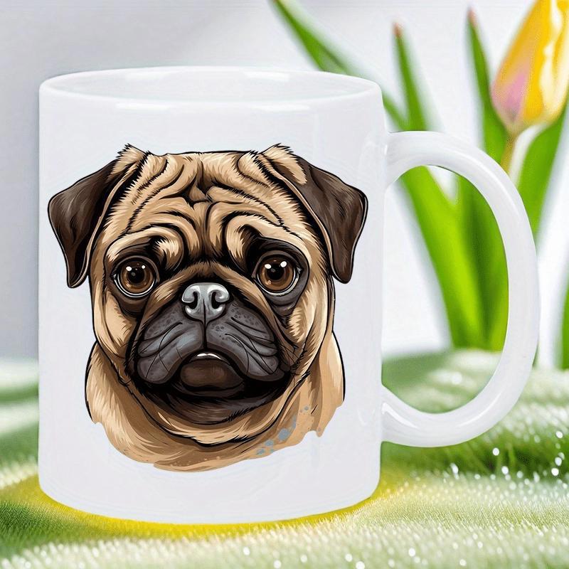 Tailorly White Ceramic 11 oz Mug - Detailed Illustration Of A Cute Wrinkled Face With Soulful Dark Eyes Pug