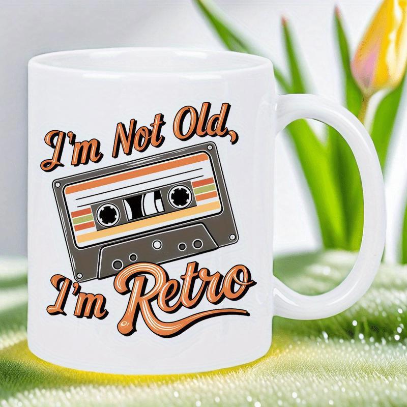 Tailorly White Ceramic 11 oz Mug - Im Not Old Im Retro Vintage Style Analog Music Device With Earth Tone Stripes Design Cassette Tape