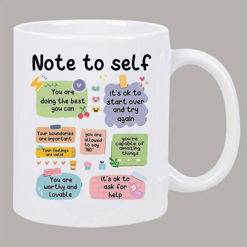 Tailorly White Ceramic 11 oz Mug - Note To Self Colorful Sticky Notes With Inspirational Quotes And Tiny Hand Drawn Doodles Mug