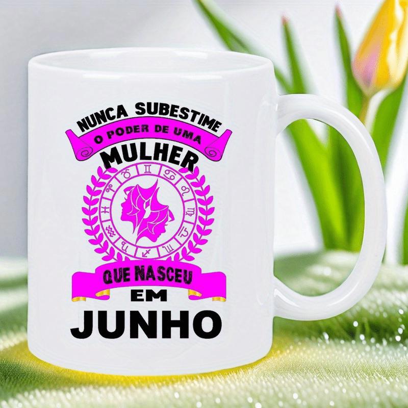 Tailorly White Ceramic 11 oz Mug - Vibrant Pink Laurel Wreath Surrounding Stylized Back To Back Gemini Profiles Woman