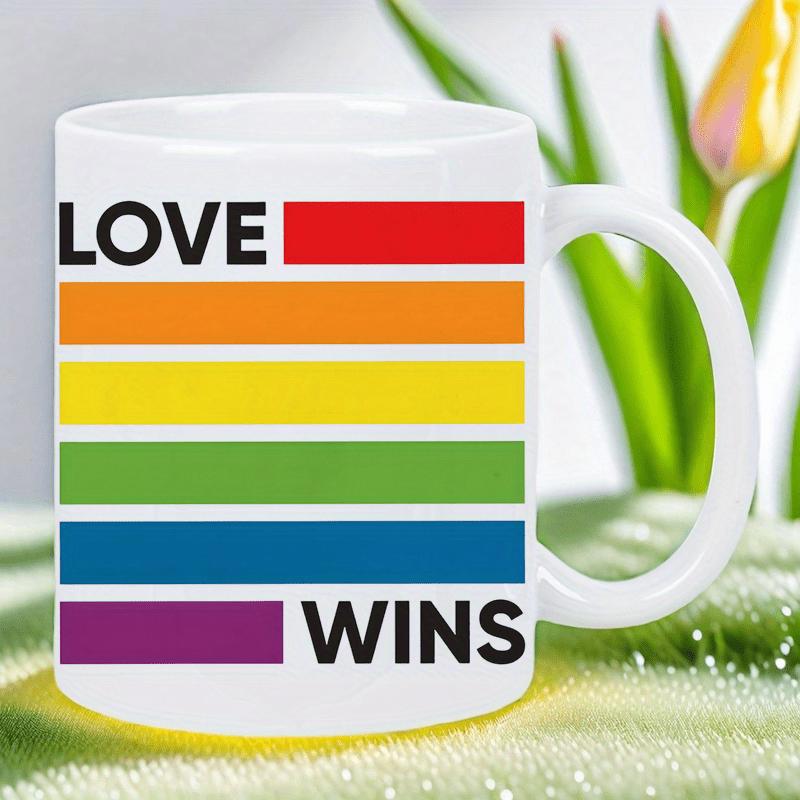 Tailorly White Ceramic 11 oz Mug - Love Wins Colorful Horizontal Stripes Representing Pride And Inclusive Equality Mug